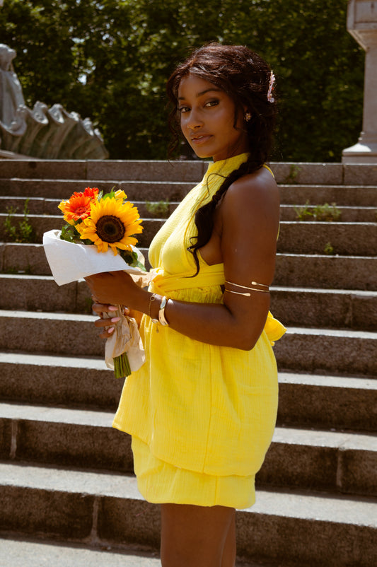 AUDACE - Julia - Robe jaune. mimosa en double gaze coton bio