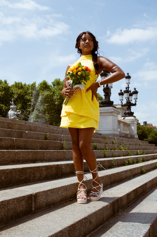 AUDACE - Julia - Robe jaune. mimosa en double gaze coton bio